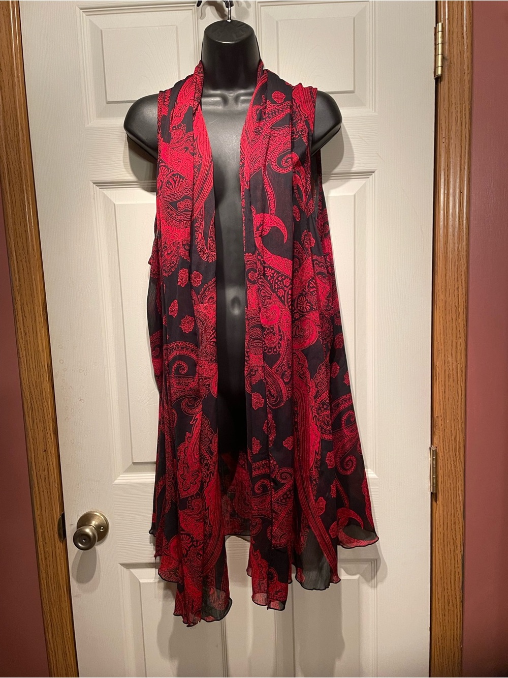 Susan Graver Black and Red Paisley Sheer Layering Vest